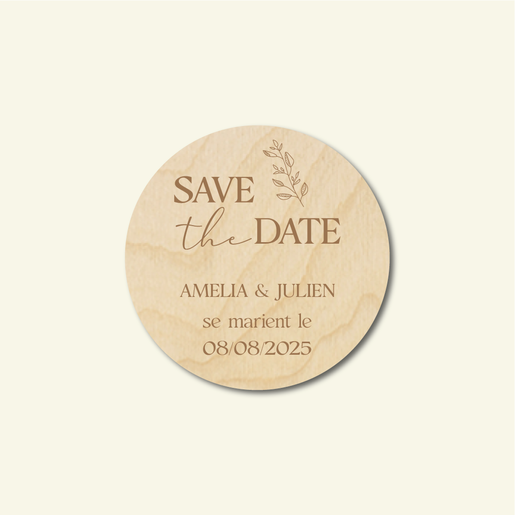 Magnet rond bois "Save The Date"