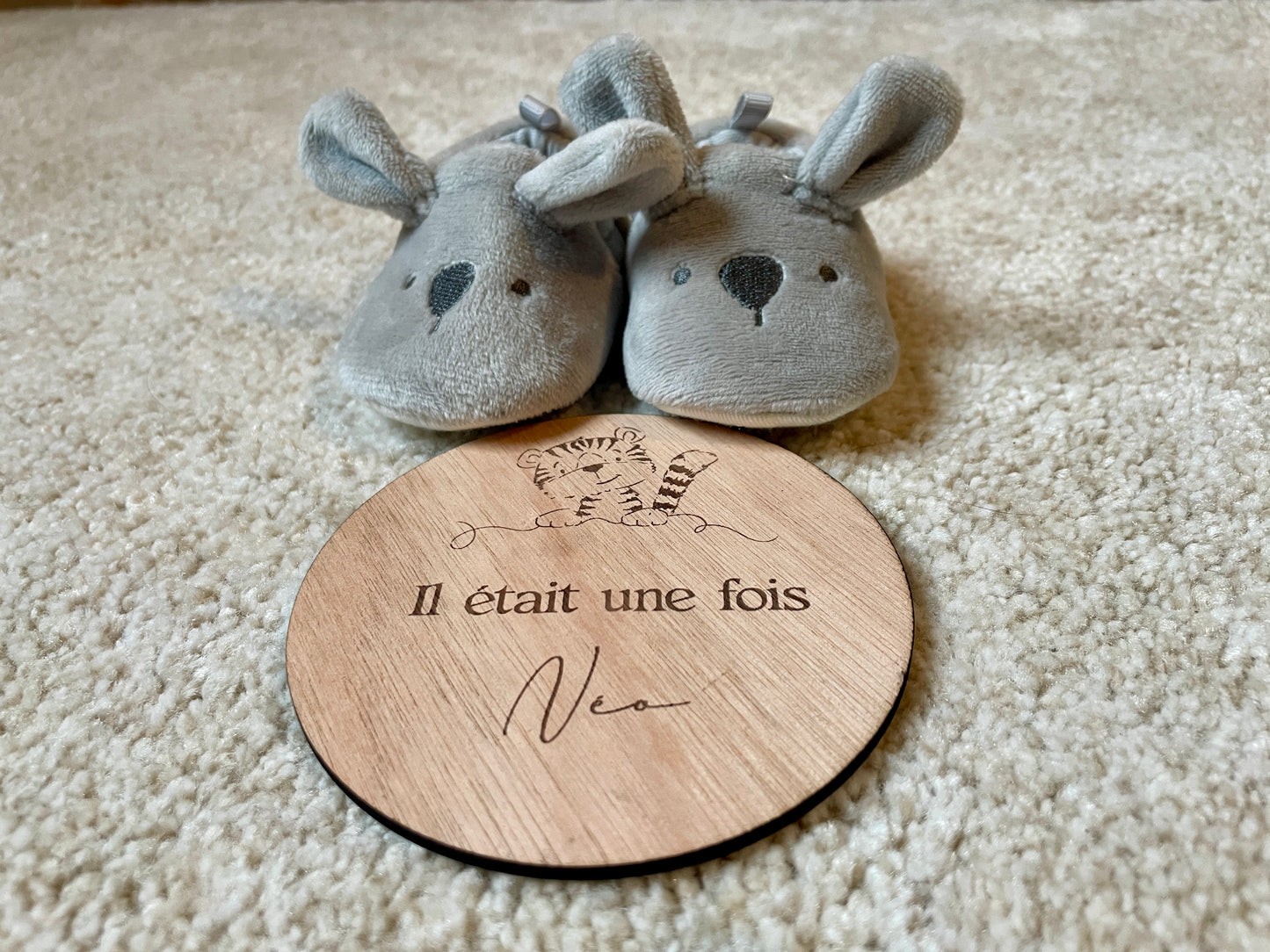 Carte annonce naissance bois - "Il était une fois" - Zèbre