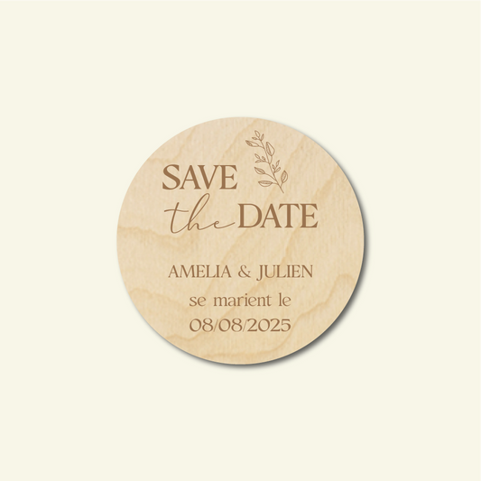 Magnet rond bois "Save The Date"