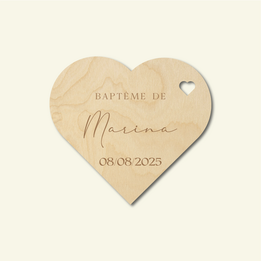 Magnet coeur bois Baptême